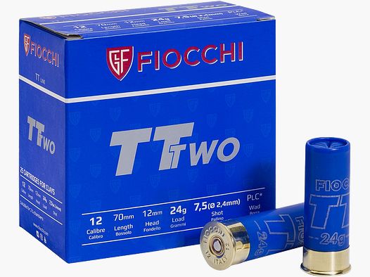 Fiocchi TT TWO Trap Sports Shotgun .12/70 24G #7.5 25 Cartridges