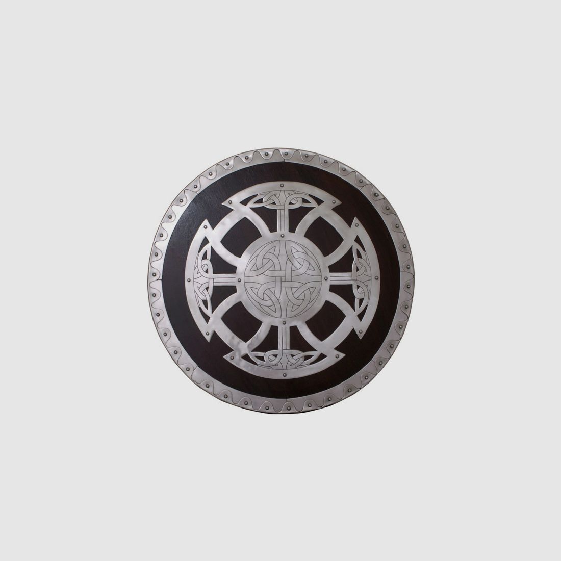 Viking round shield made of wood with steel fittings