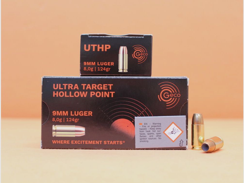 Cartouche GECO 9mm Luger GECO 124grs UTHP (2431435) Ultra Target VE 50 cartouches/ 8,0g pointe creuse