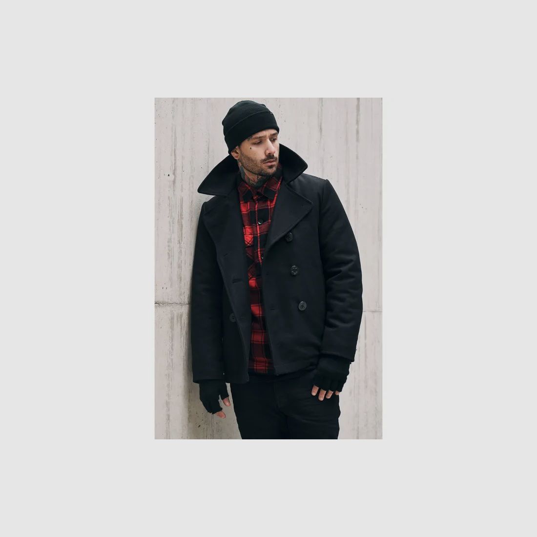 Navy Pea Coat Mantel, Schwarz, Gr. 5XL