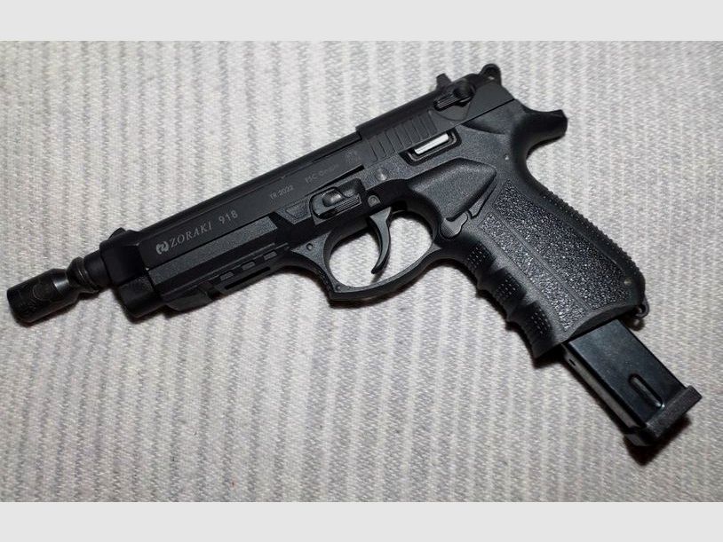 Zoraki 918 9mm P.A.K. zwart (PTB 1024) met twee magazijnen (1x18 - 1x25) en een nieuw First Strike Cordura holster