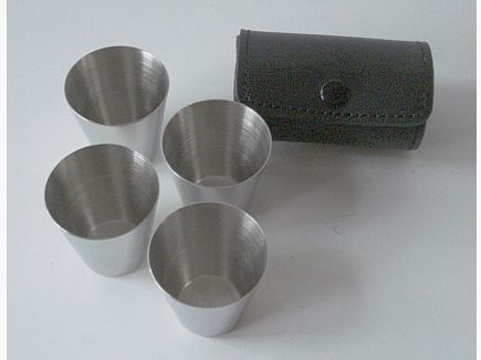 Beker Set 4-delig - met zwarte leren hoes