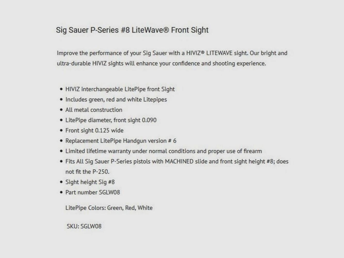 Hiviz HIVIZ Visierkorn LiteWave #8 SIG P-Serie, Bild 2 von 4