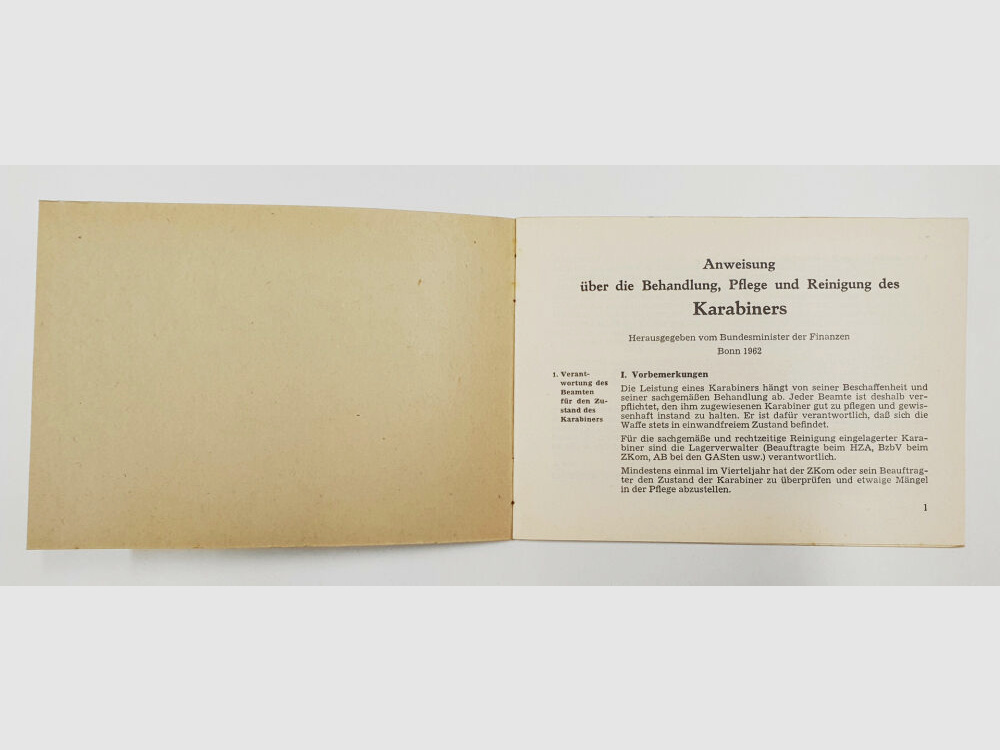 Heym Anweisung Heym Zollkarabiner ZK 52 Behandlung Pflege Reinigung Bundesministerium Finanzen Bonn 1962