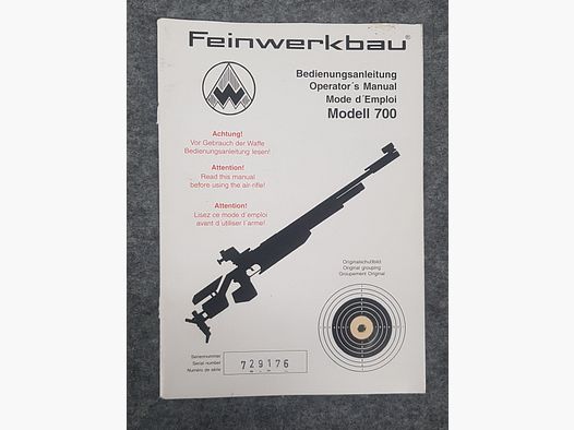 Feinwerkbau FWB Mod. 700 Beschreibung Bedienungsanleitung Luftpistole Luftgewehr KK Gewehr Co2 Pistole siehe Beschreibung. Preis ab