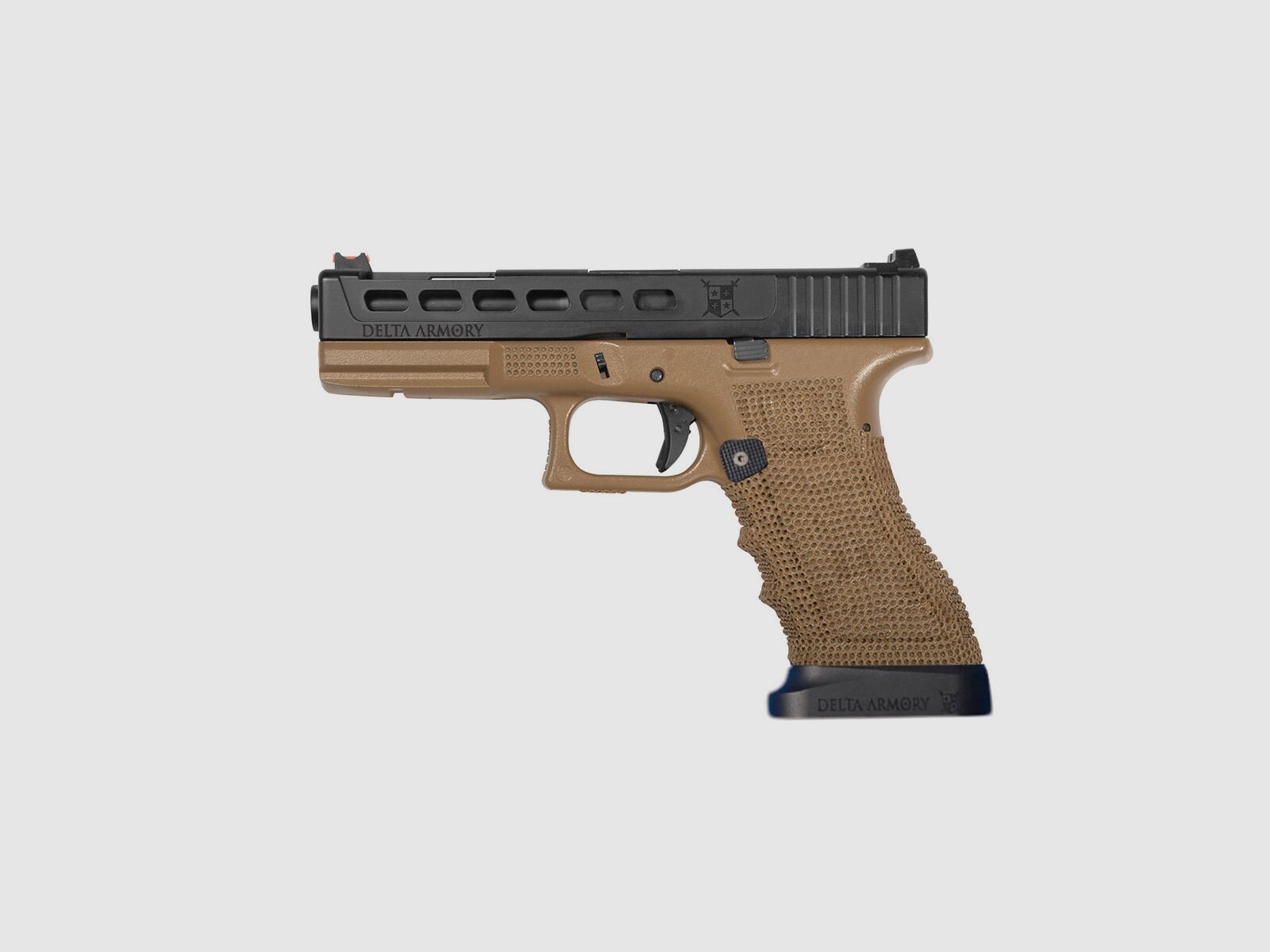 P06 GBB Airsoft Pistol with Grip Stippling in Tan | Delta Armory
