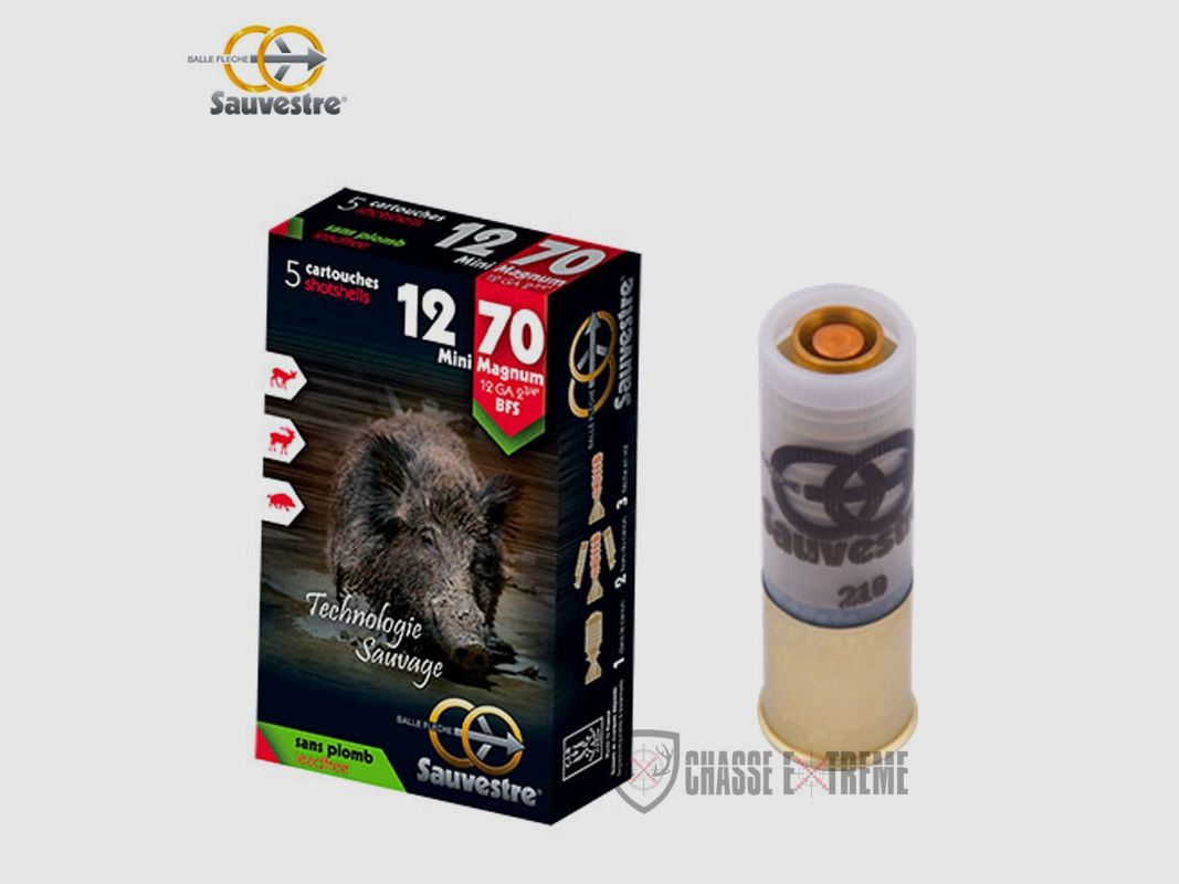 5 Cartouches SAUVESTRE BFS Sans Plomb Cal 12/70 Mini Magnum