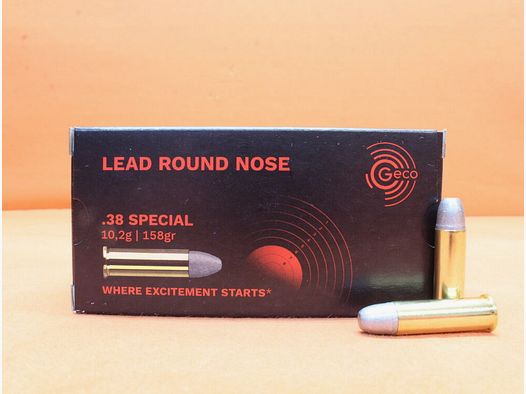 GECO Patrone .38Special GECO 158grs LRN (2317718) VE 50 Patronen/ 10,2g Blei-Rundkopf
