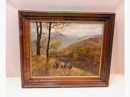Peter Udvarnoki, Ungarn Bild/Gemälde/Ölgemälde Muffel in Wald/Hügellandschaft