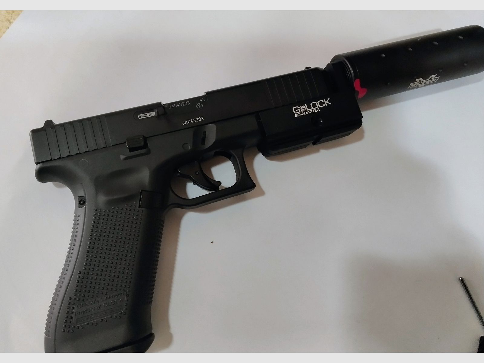 GbLOCK-adapter voor Glock 17 T4E kaliber 0,43 om een demper te installeren
