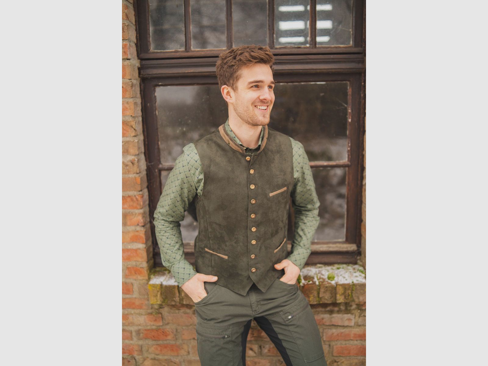 OS TRACHTEN Gilet da Uomo 3 Tasche Verde Scuro