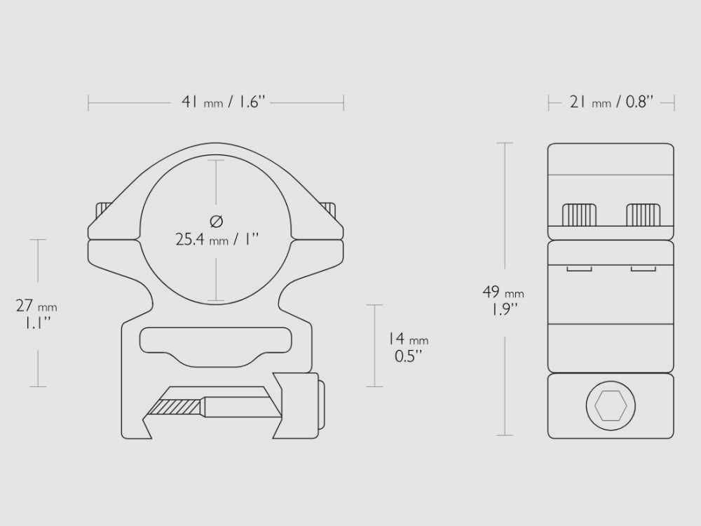 Montura de anillo HAWKE, riel Weaver/Picatinny, tubo: 25,4 mm / 1 pulgada alta - acero