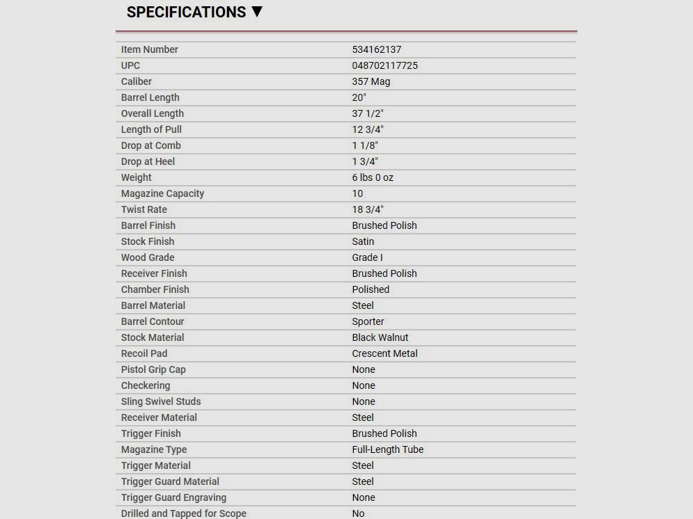 Winchester 1892 Short Rifle .357 Mag. (MIROKU FERTIGUNG) Auf Lager
