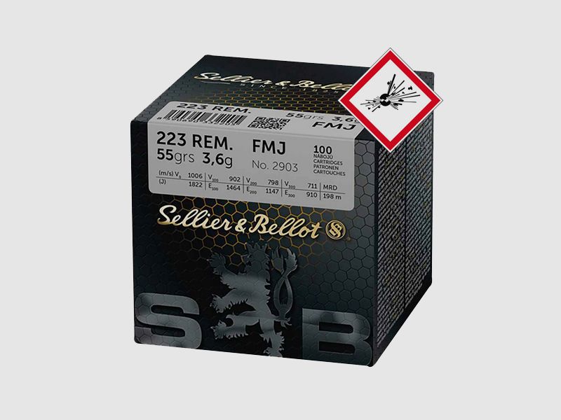 Sellier & Bellot Büchsenpatrone .223 Rem. FMJ BT 55grs