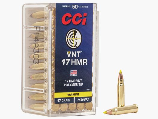 CCI VNT .17 HMR 17GR Polymer Tip 50 cartridges