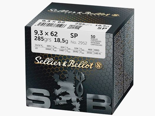 Sellier & Bellot 155488 9,3x62 Büchsenpatronen Teilmantel 18,5g 285grs.