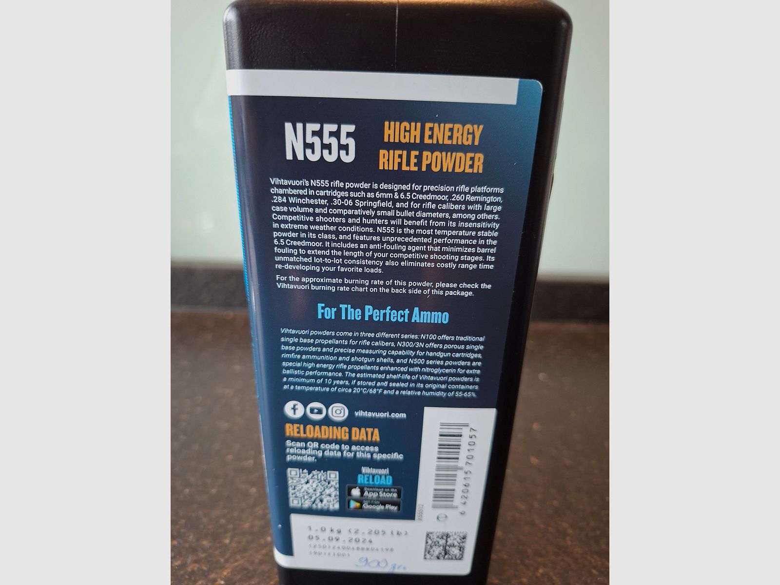 Vihtavuori N555 propellant powder 900 Gr.