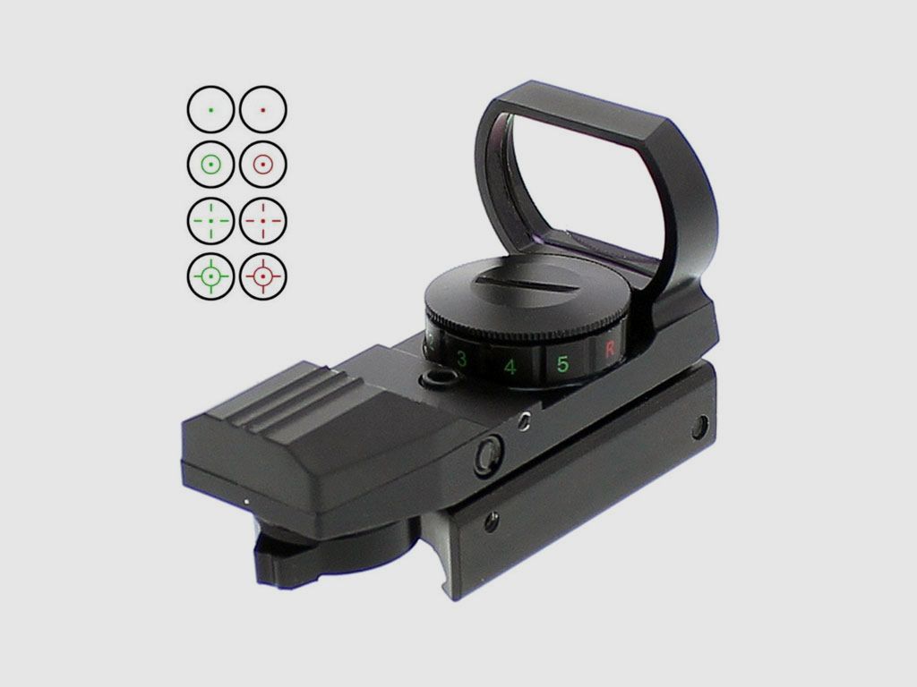 B-Ware Leuchtpunktvisier Ares Arms Red Green Dot 4 wĂ¤hlbare Absehen Helligkeitsregulierung in 5 Stufen fĂĽr Weaver-, Picatinny-Schiene