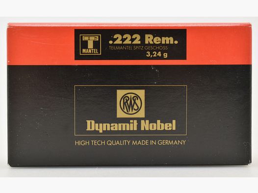 20 RWS Patronen .222 Rem. - 3,24g. Teilmantel