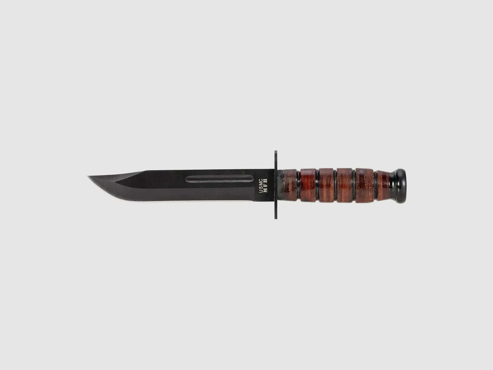 MFH MFH Cuchillo de Combate USMC con Mango de Cuero y Funda Marrón Negro