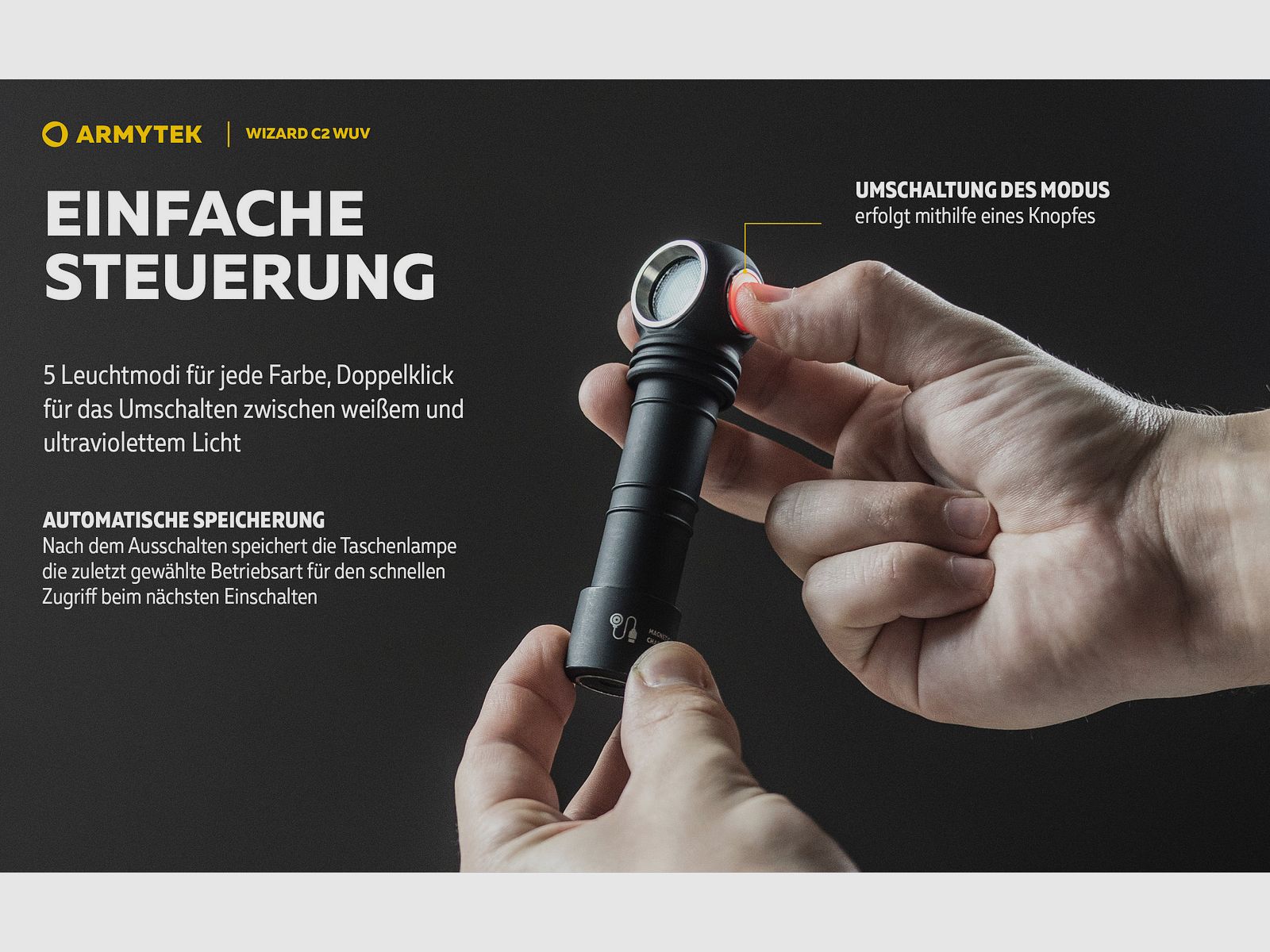 UV Stirnlampe | Taschenlampe Armytek Wizard C2 WUV – für Jagd / Outdoor / Camping, Bild 14 von 23