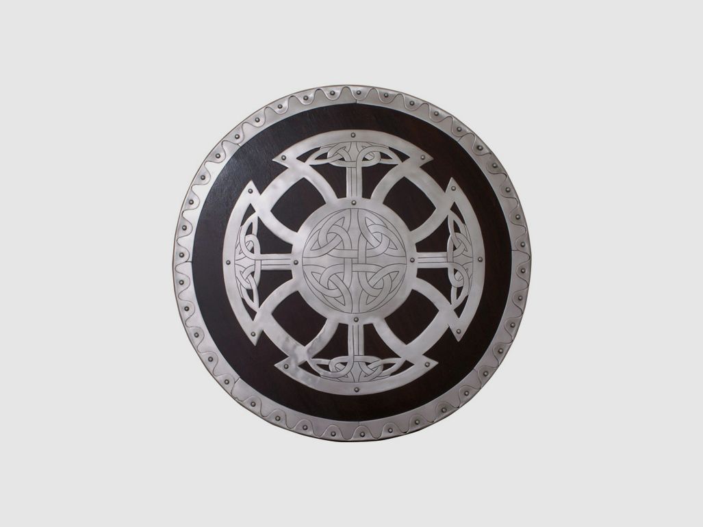Viking round shield made of wood with steel fittings