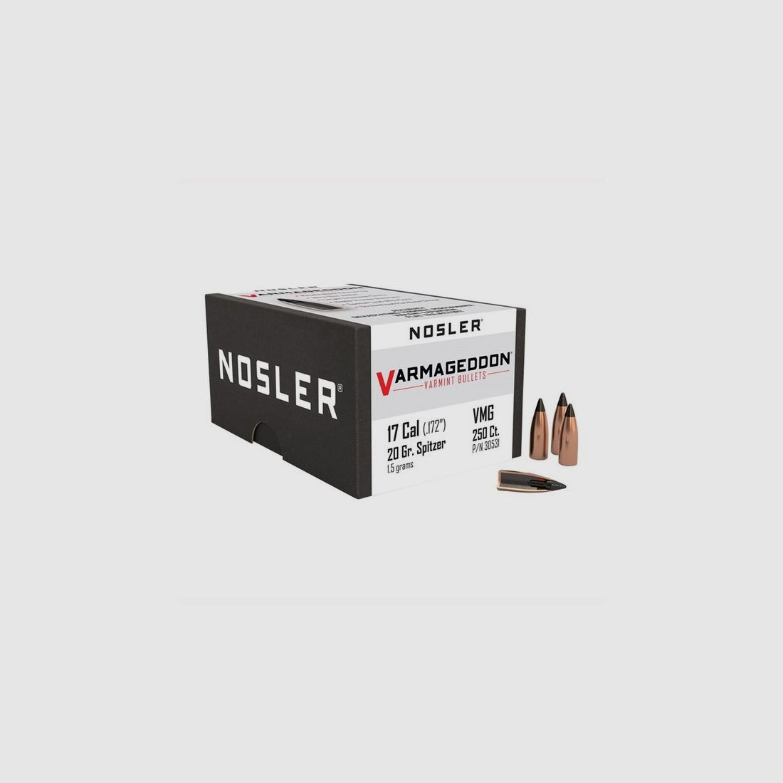 NOSLER 17 KALIBER (0,172″) 20GR FLACHBODEN GESCHOSS 250/BOX