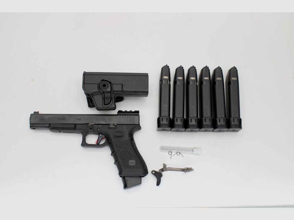 Pistole Glock 17L mit 7 Magazinen und Holster Timney Abzug 9mmLuger
