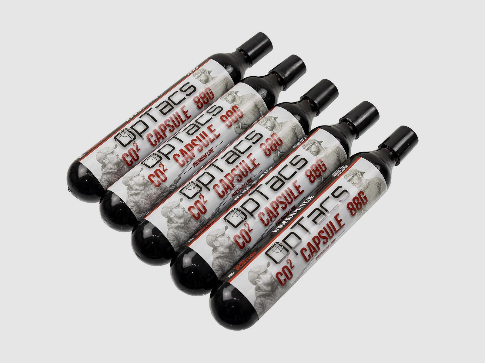 OpTacs CO2 Capsule 88g - Confezione da 5 cartucce per fucili ad aria compressa, Airsoft e Paintball