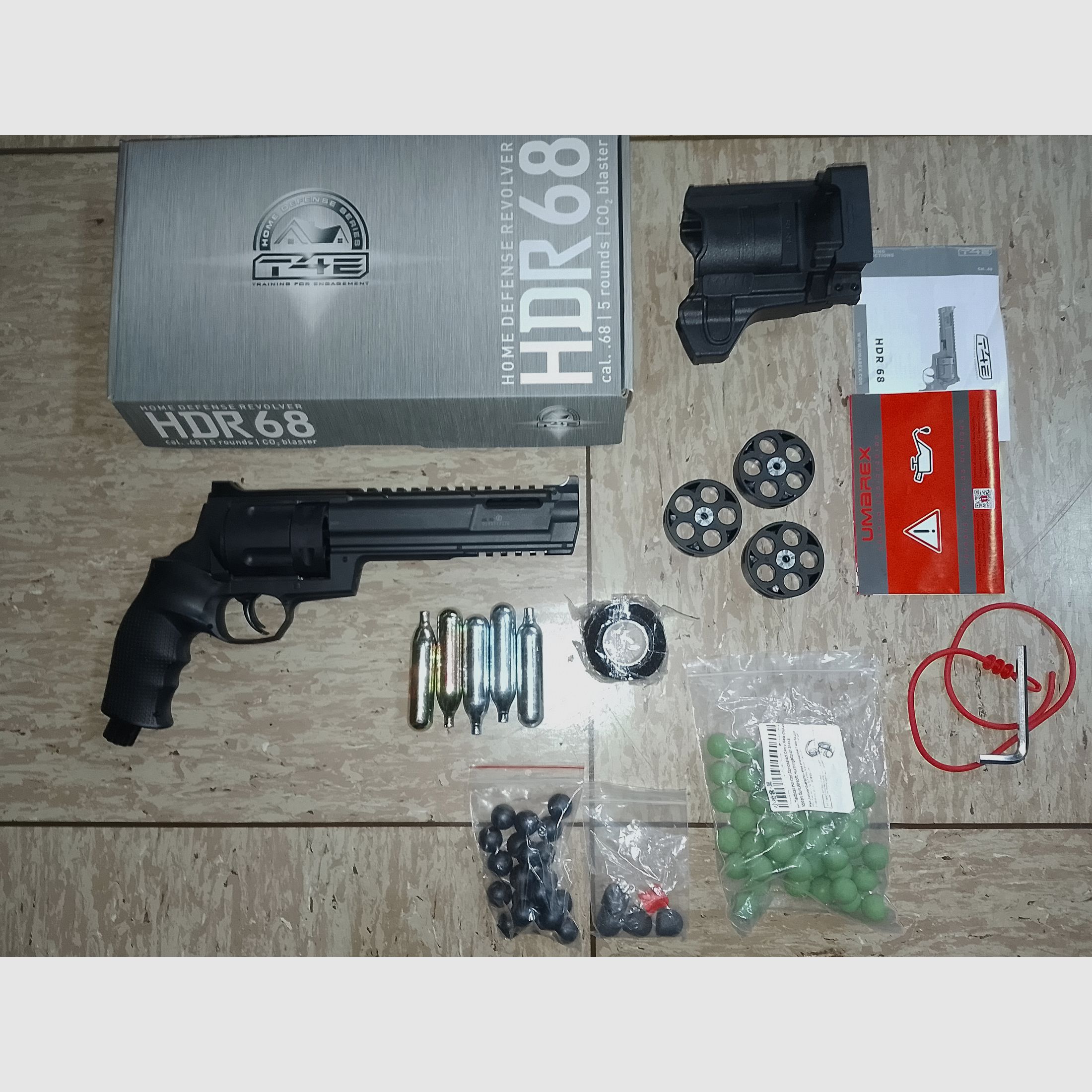 Hdr68 gen1 RAM T4E Set Holster Rubberballs CO2 4 Trommeln + Zubehör 