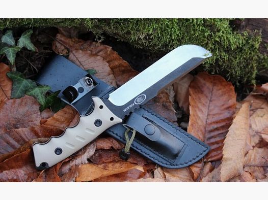Coltello da esterno di alta qualità full tang incluso fodero in pelle e acciarino 28 cm