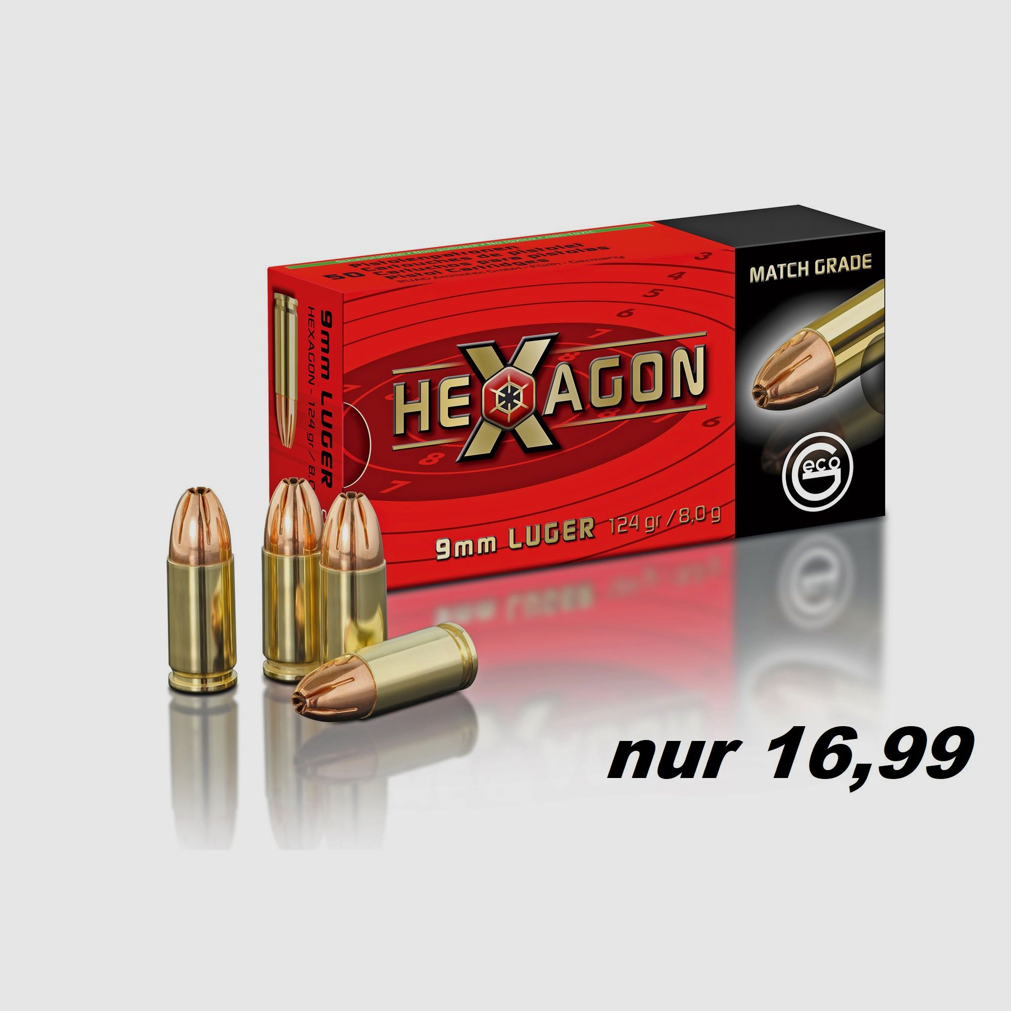 GECO HEXAGON 9mm Luger 9 mm 124gr °°°°°°°°°°°°°°°°°°