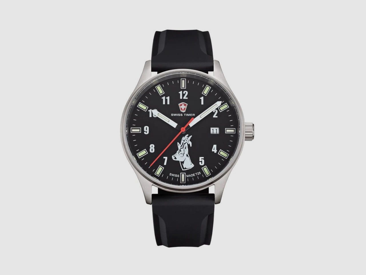 Swiss Timer Trapper schwarz Rehbock H3 Uhr