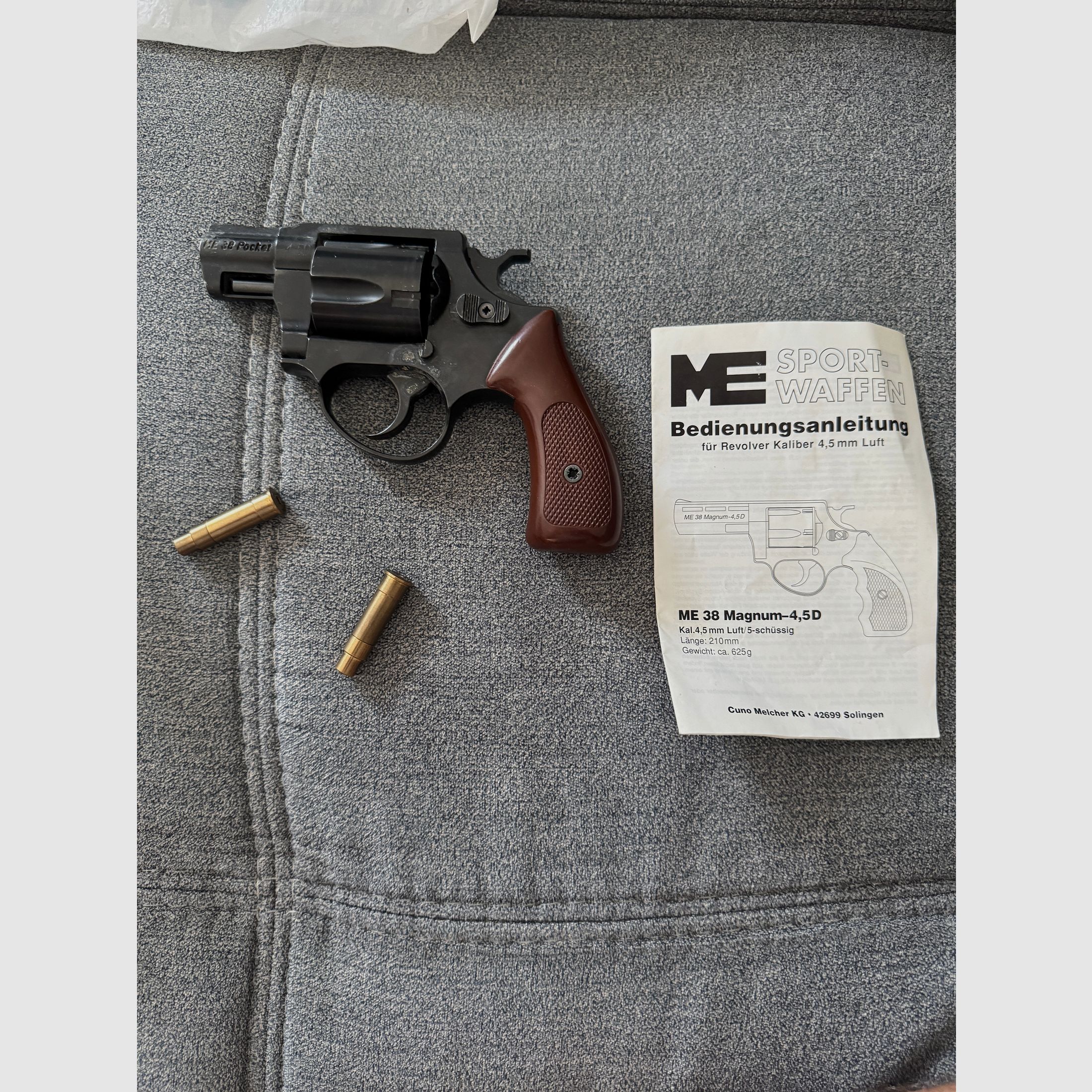 Cuno Melcher ME 38 Pocket / Magnum (4,5 mm) – Luftdruckrevolver mit Anleitung & Hülsen