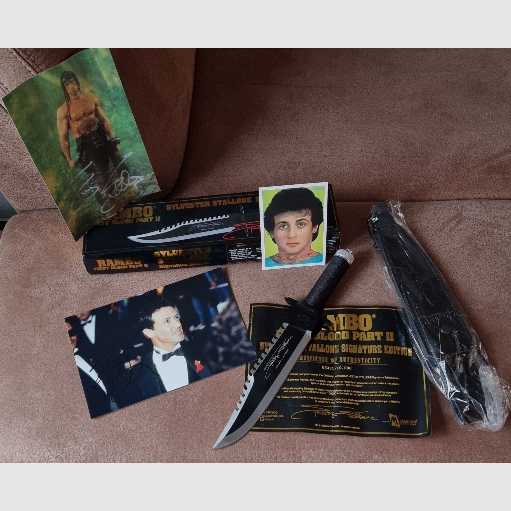 Firma originale di Silvester Stallone del 1997 su foto + Edizione con firma di coltello