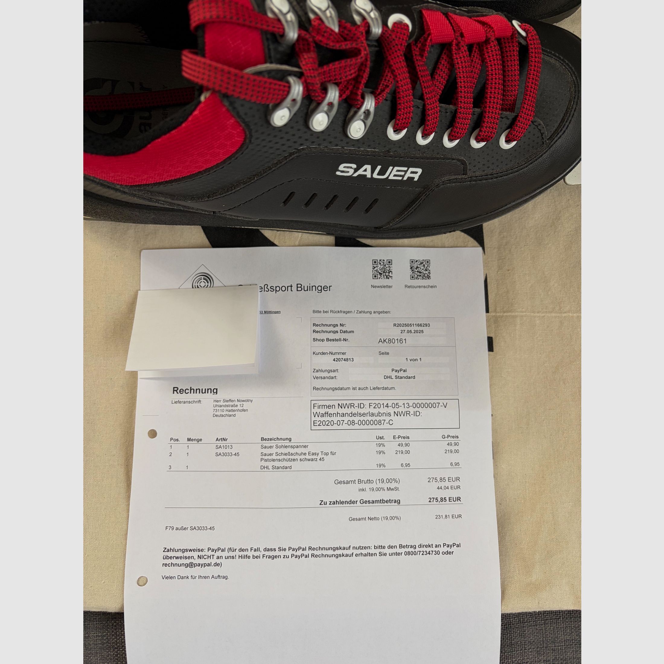 Sauer Schießschuhe Easy Top für Pistole Größe 45