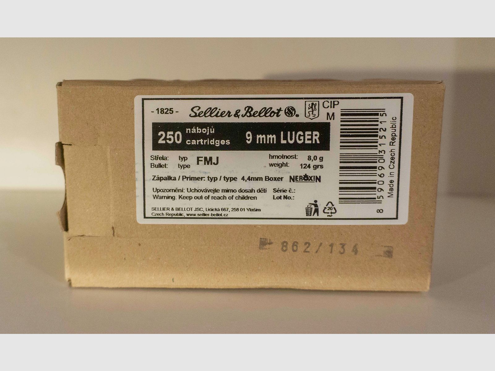 9 mm Luger Vollmantel 8,0g/124grs. Sellier & Bellot - 250 Schuss