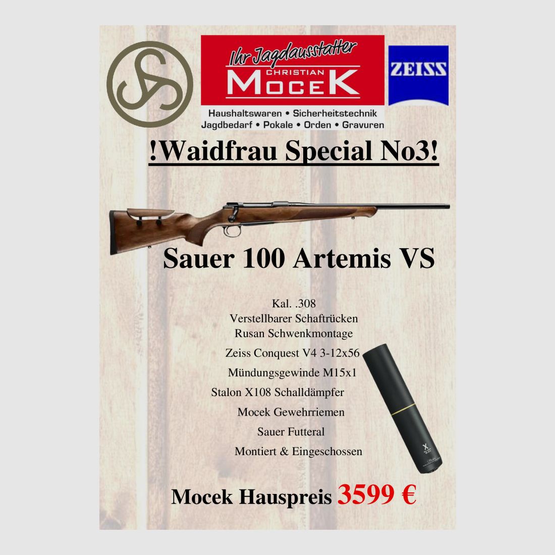 Sauer 100 Artemis VS, mit Zeiss Conquest V4 3-12x56