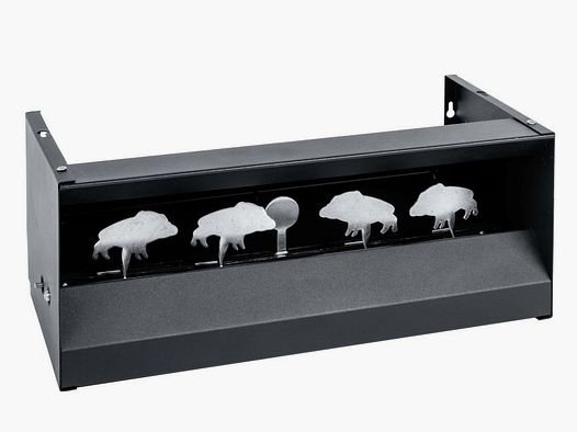 Vari raccogli-proiettili/portabersagli, scatola raccogli-proiettili con 4 bersagli ribaltabili a forma di cinghiale