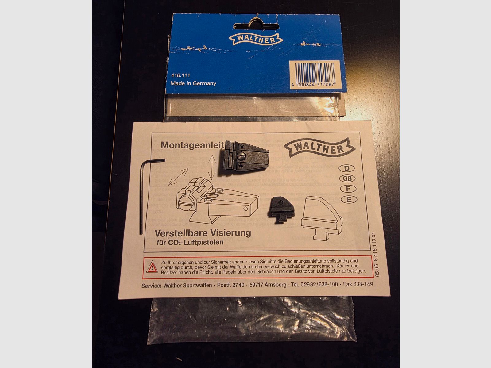 Verstellbare Visierung Visier Kimme Korn Umarex Walther CP88 Co2 Pistole  416.111