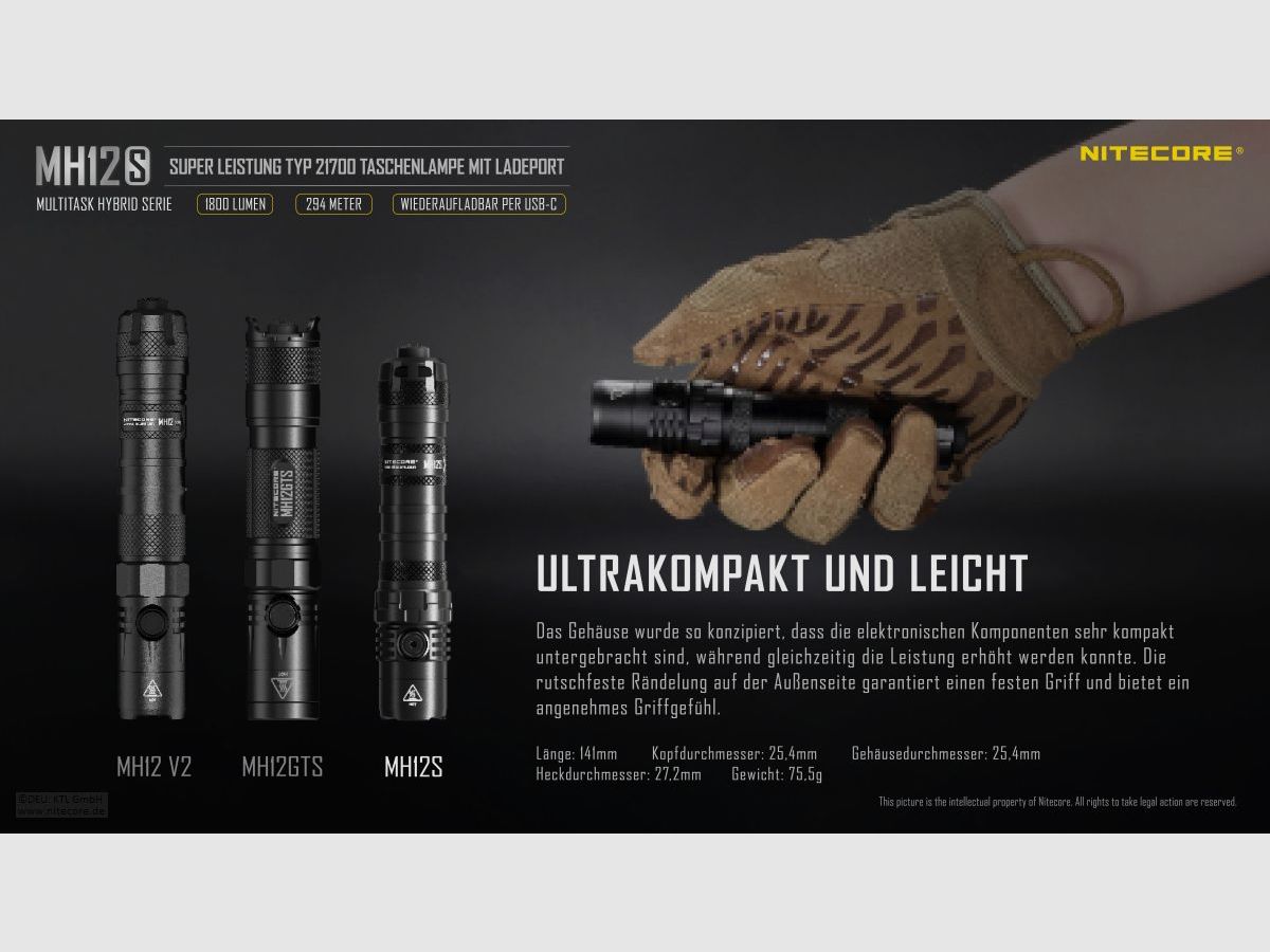 Nitecore MH12S Taschenlampe 1800 Lumen