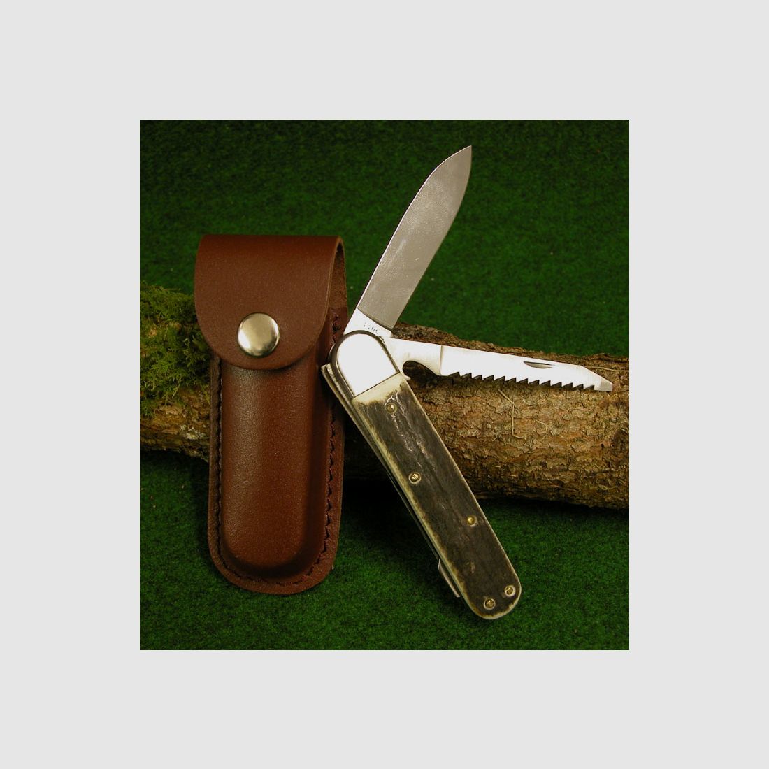 JAGDMESSER original " LEEGEBRUCH " 2-Teilig Sge & Klinge mit Hirschhorngriff und Lederscheide Klinge 440 Stahl feststehend