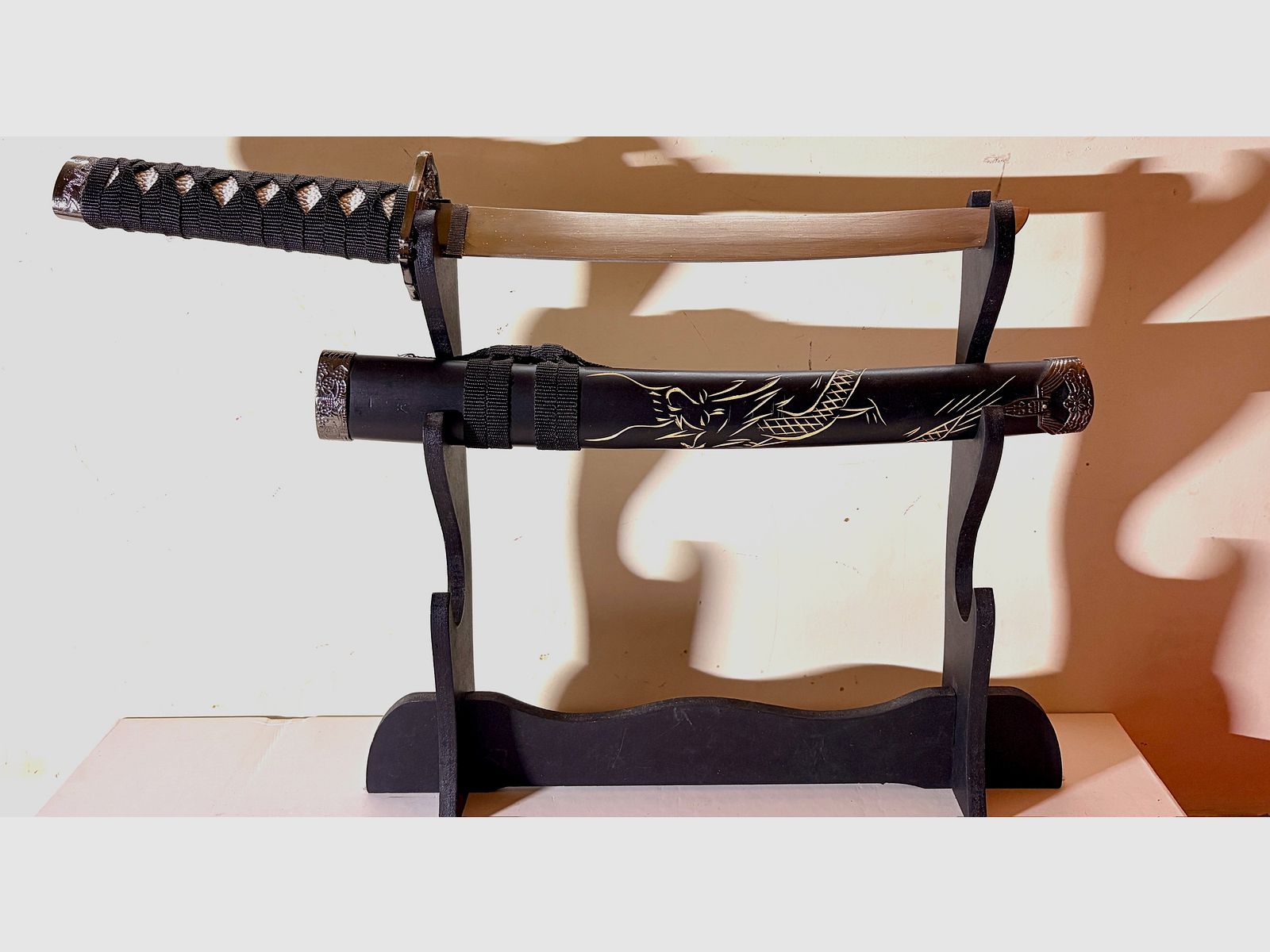 Set de espadas samurái Marui – Set Daisho Katana de 3 piezas con grabado de dragón y soporte