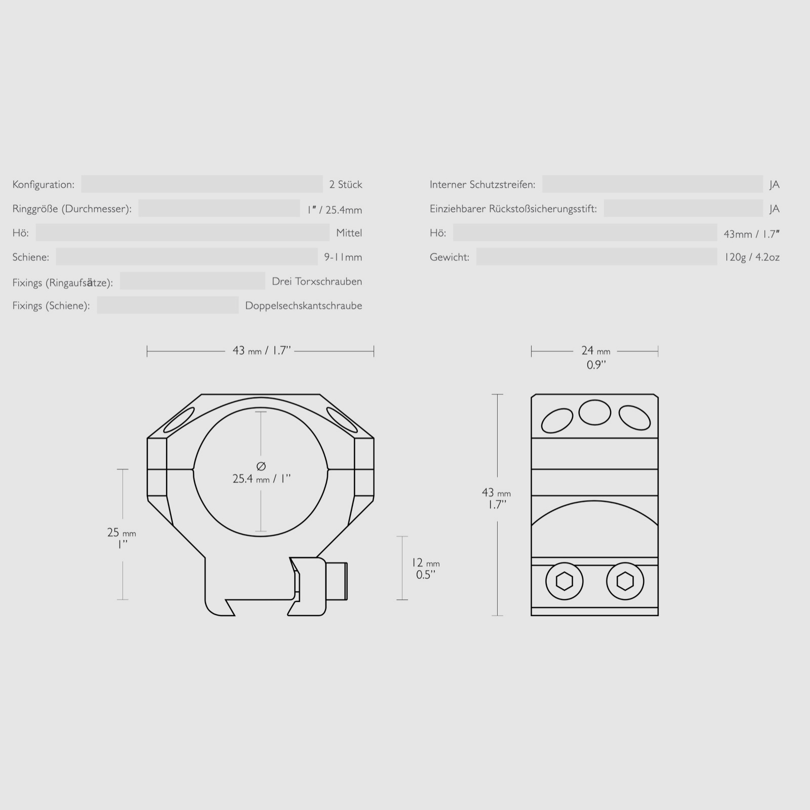 Hawke 24101 Taktische Ringmontagen 1" 2 Stück 9-11mm Mittel