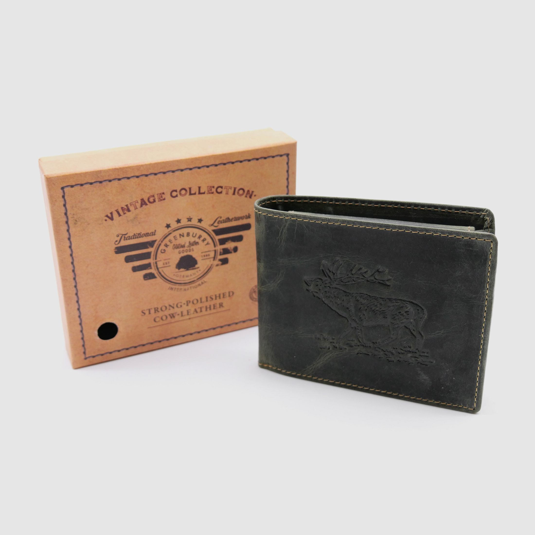 Portfel skórzany Greenburry oliwkowy Vintage Animal Collection jeleń 1705-stag-30