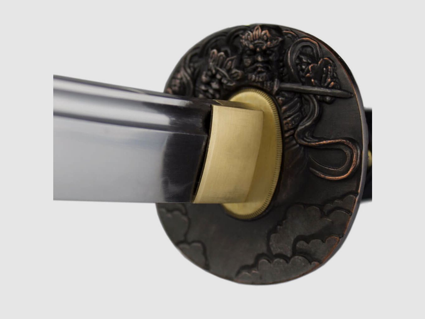 DerShogun Dmonen Katana Samuraischwert mit Honsanmai Klinge und Katate Maki