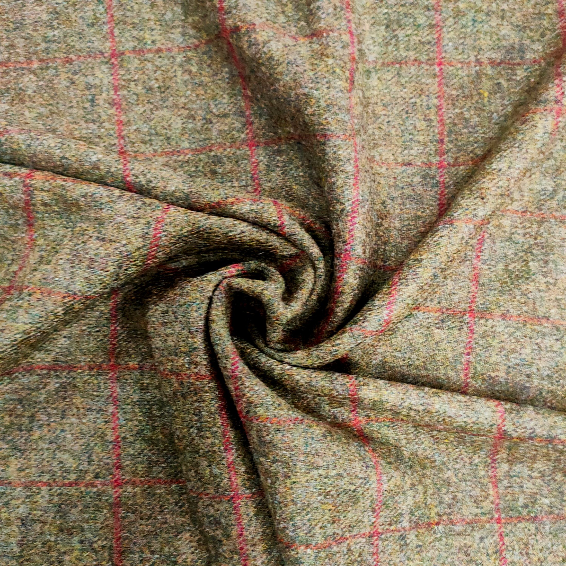 Tweed, grün mit roten Überkaros