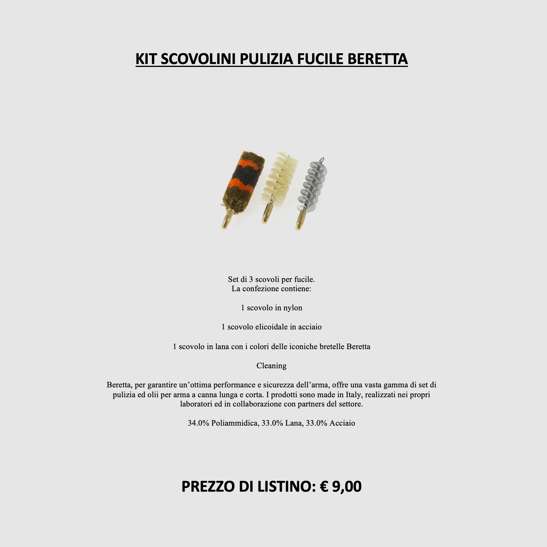 Beretta – Set van 3 borstels voor geweer kal. 20 (staal), afbeelding 2 van 2