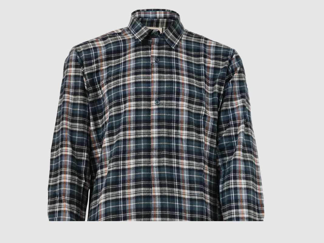 Marineblaue Tanouk-Hemd aus Baumwollflanell mit langen Schößen, Bild 2 von 5