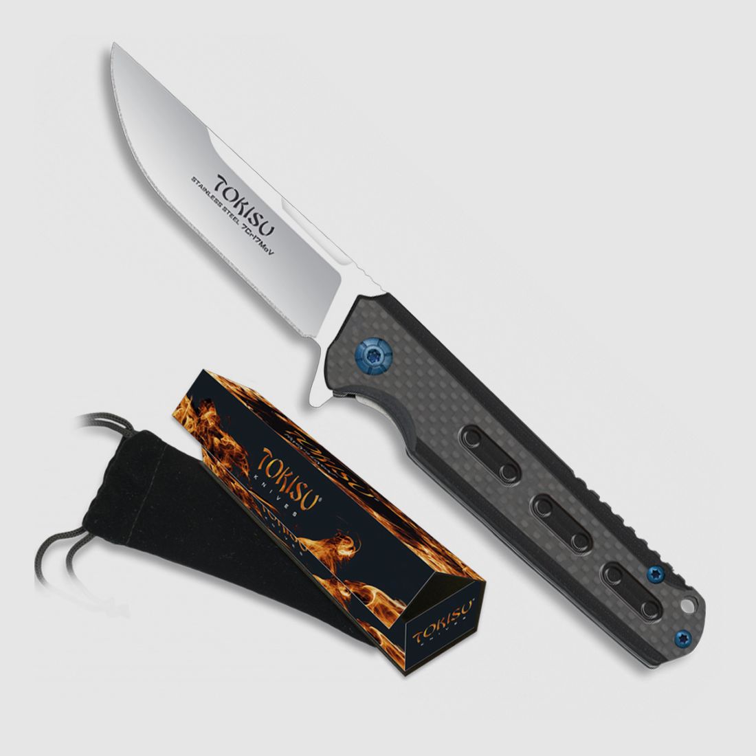edles TOKISU Taschenmesser ELEGANCE Clip G10 Carbon-Look kräftiges Messer